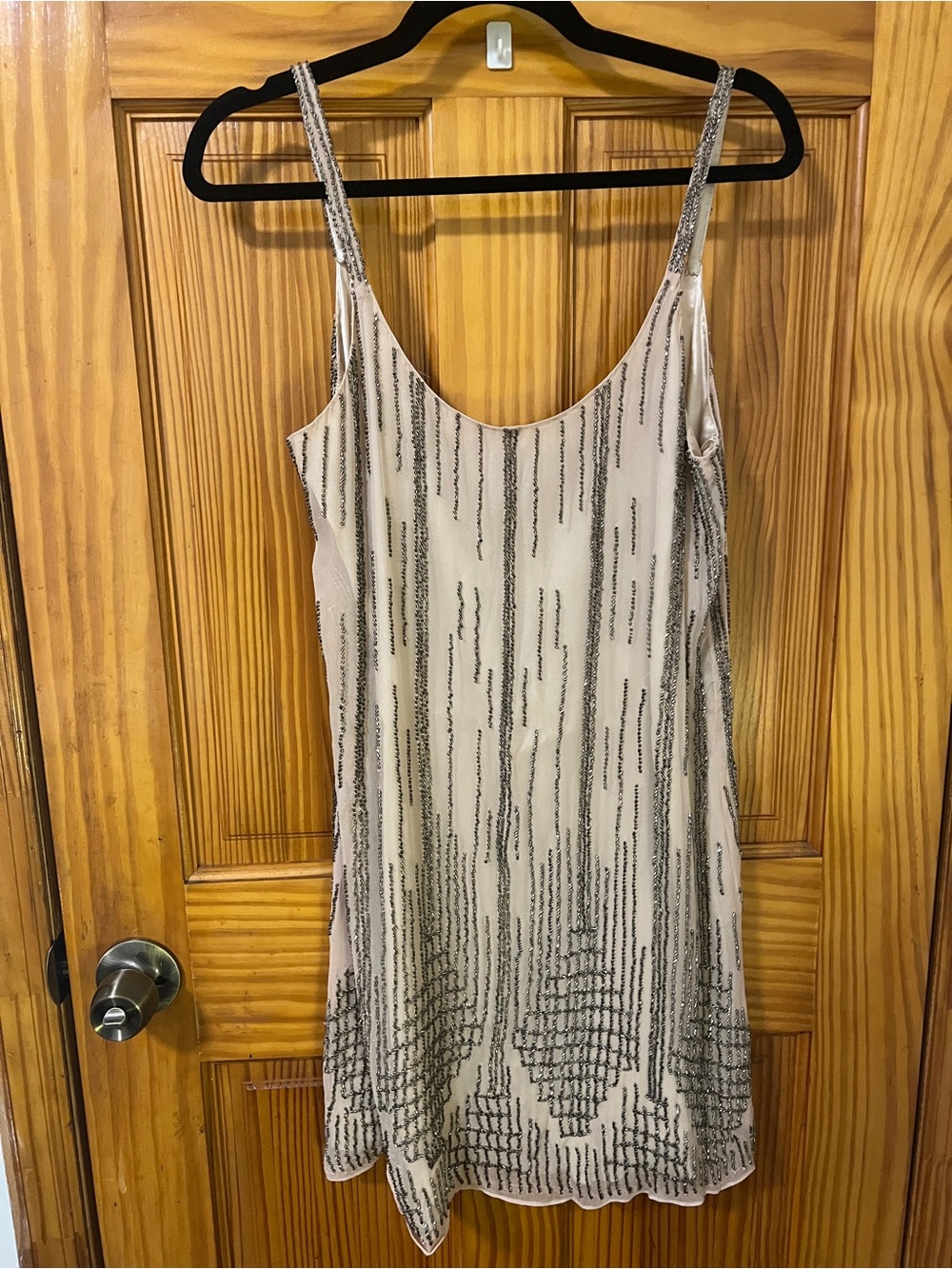 Vintage Beaded Silk Cream and Silver Slip Dress